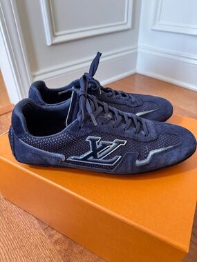 Louis Vuitton Rally Sneaker - Navy Suede LV Emblem Low-Top Sneakers